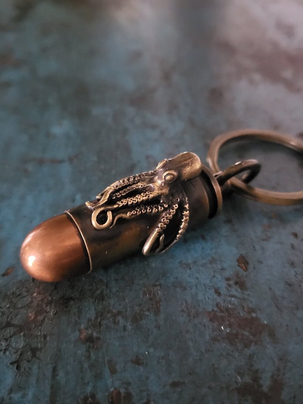3D Octopus EDC Secret Stash Case Solid Brass Capsule Keychain Steampunk Gothic